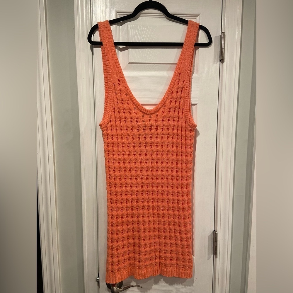 NWT Uncharted Threads Size S Coral Stretchy Knit Crochet Terry Cover Up Dress